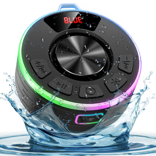 Tukio Bluetooth Speaker, lPX7 Waterproof Shower Portable Speaker with LED Light, Bluetooth 5.4 HD Stereo Sound, Digital Display with Suction Cup, Wireless Speaker for Outdoor Party Beach Bathroom