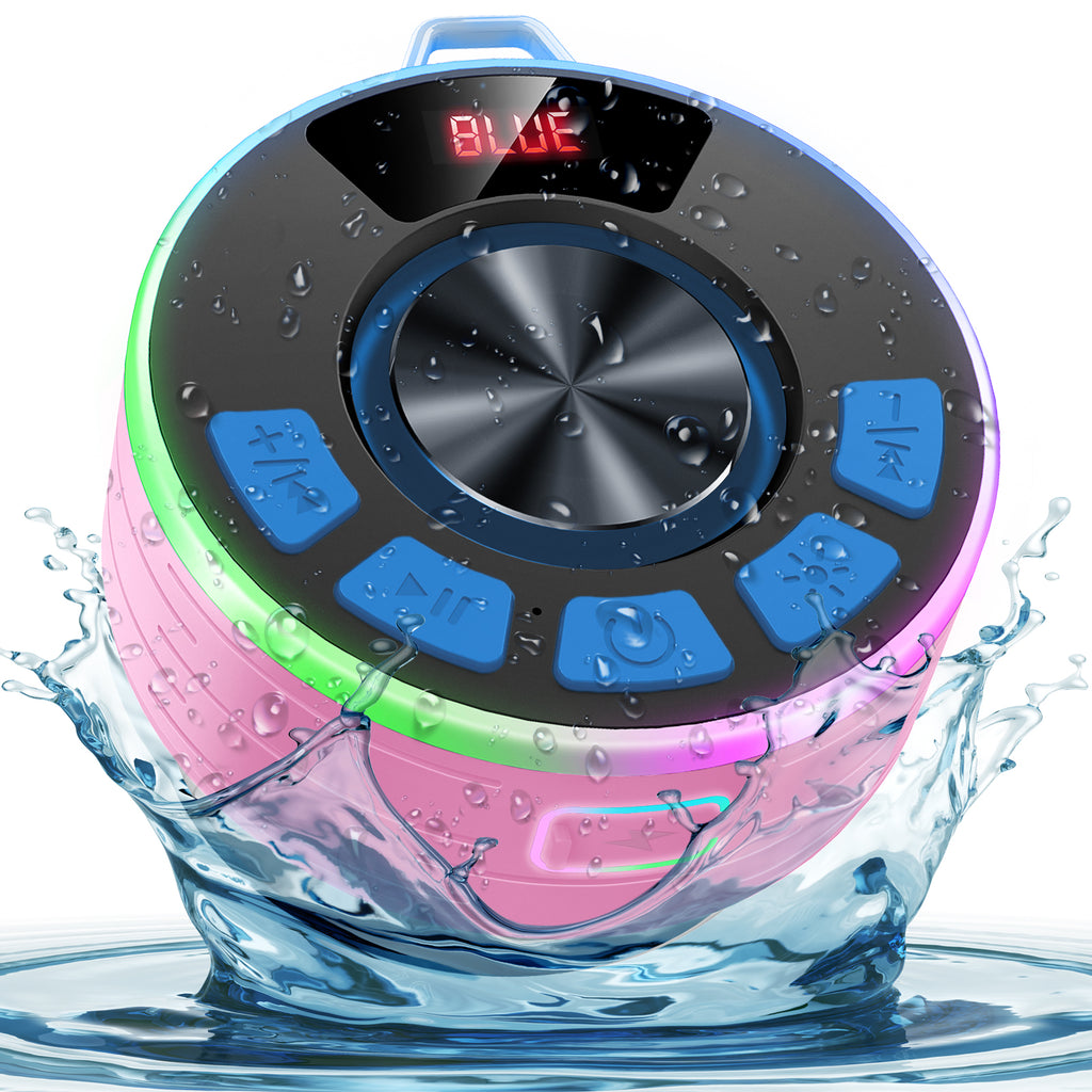 Tukio Bluetooth Speaker, lPX7 Waterproof Shower Portable Speaker with LED Light, Bluetooth 5.4 HD Stereo Sound, Digital Display with Suction Cup, Wireless Speaker for Outdoor Party Beach Bathroom