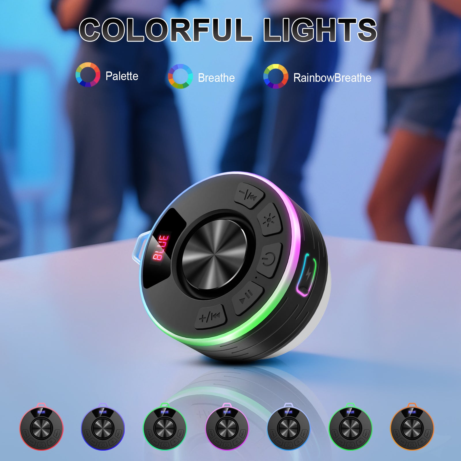 Tukio Bluetooth Speaker, lPX7 Waterproof Shower Portable Speaker with LED Light, Bluetooth 5.4 HD Stereo Sound, Digital Display with Suction Cup, Wireless Speaker for Outdoor Party Beach Bathroom