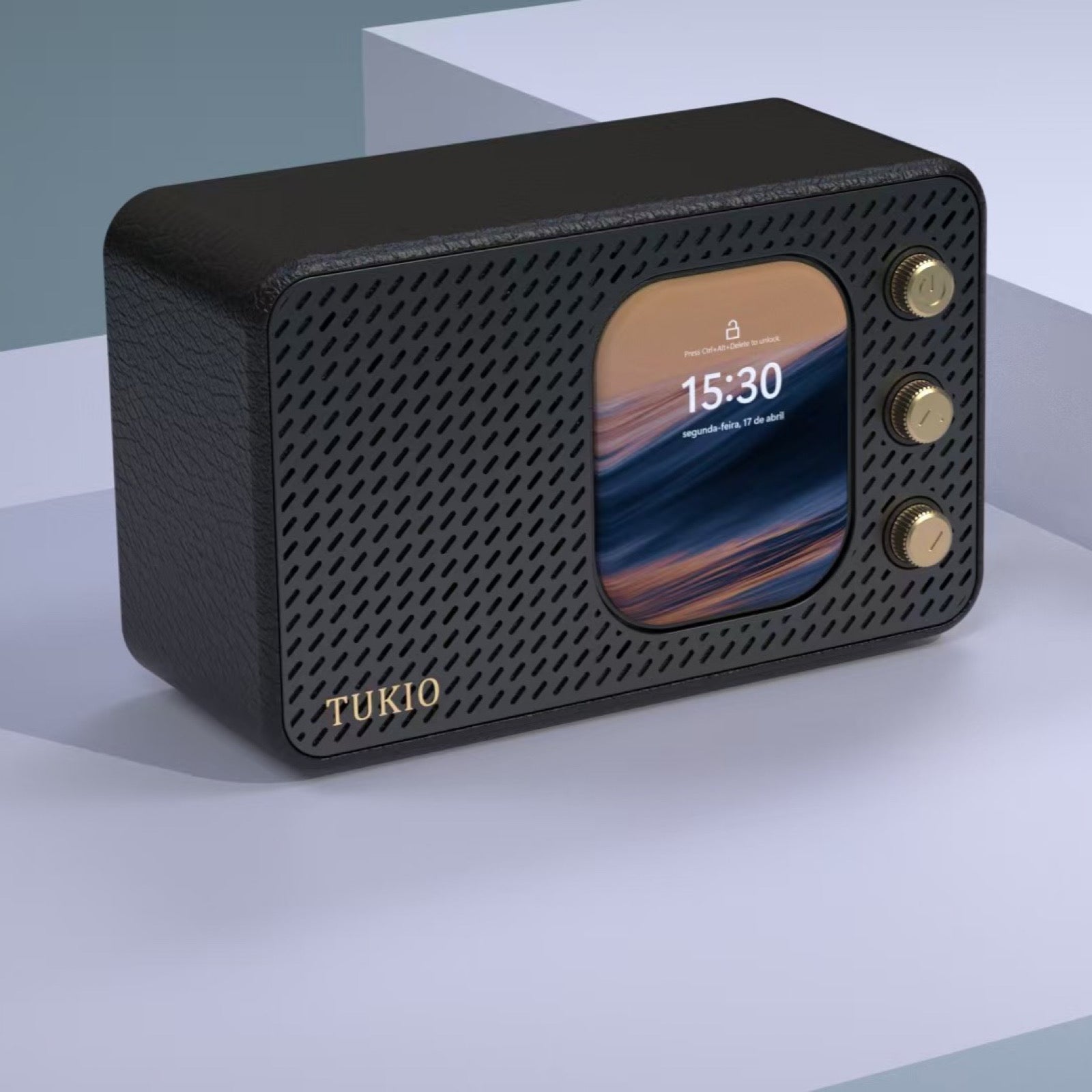 Tukio Touch Screen Bluetooth Speaker with Clock, Mini Portable Speaker with HD Sound, BT 5.4, Hands-Free Calls, Alarm, Weather Perfect for Home/Shower/Beach
