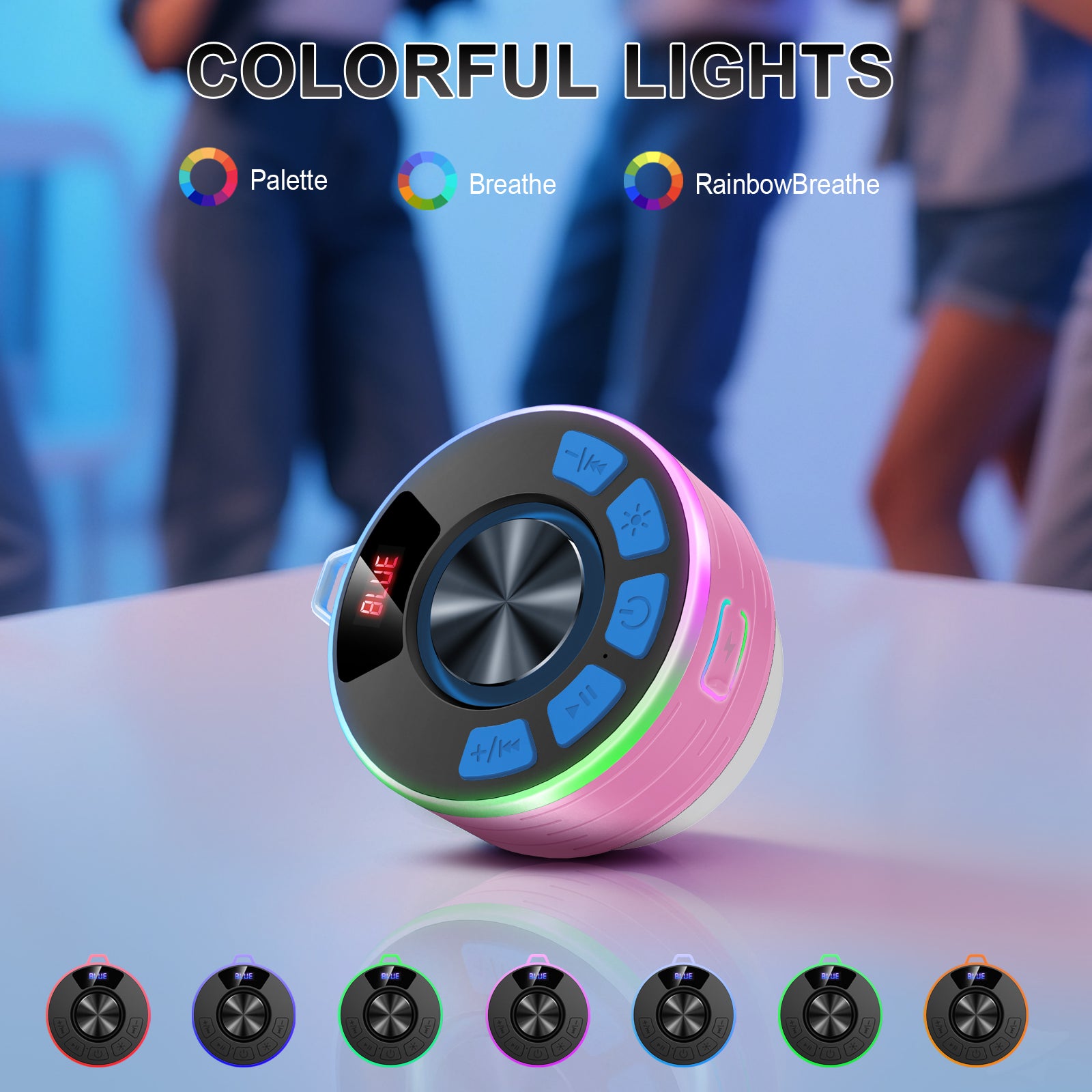 Tukio Bluetooth Speaker, lPX7 Waterproof Shower Portable Speaker with LED Light, Bluetooth 5.4 HD Stereo Sound, Digital Display with Suction Cup, Wireless Speaker for Outdoor Party Beach Bathroom