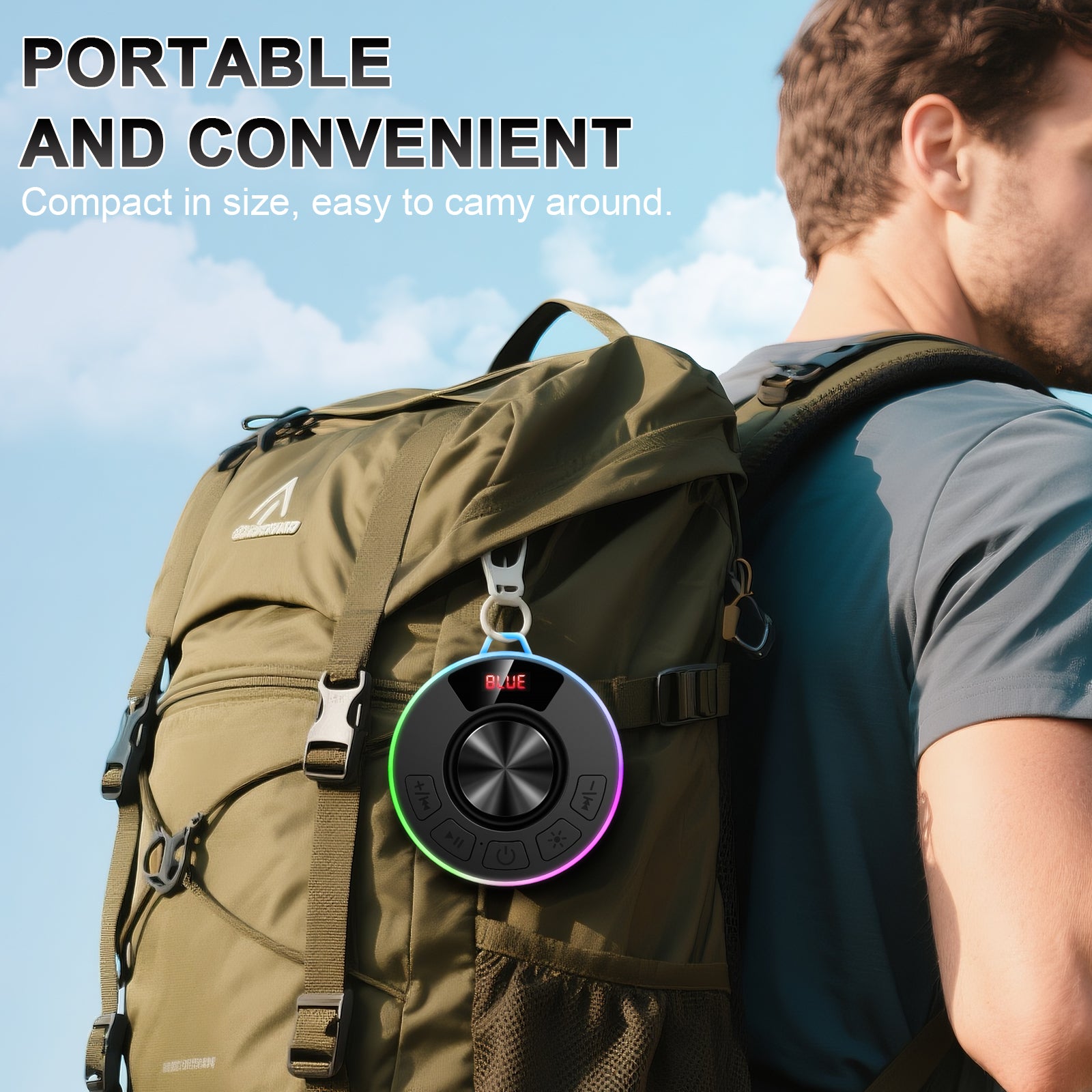 Tukio Bluetooth Speaker, lPX7 Waterproof Shower Portable Speaker with LED Light, Bluetooth 5.4 HD Stereo Sound, Digital Display with Suction Cup, Wireless Speaker for Outdoor Party Beach Bathroom